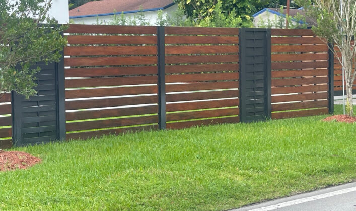 Concrete/Aluminum and wood slats
