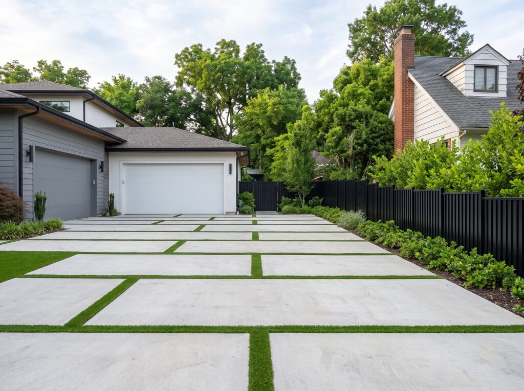Concrete slab driveway with artificial turf joints